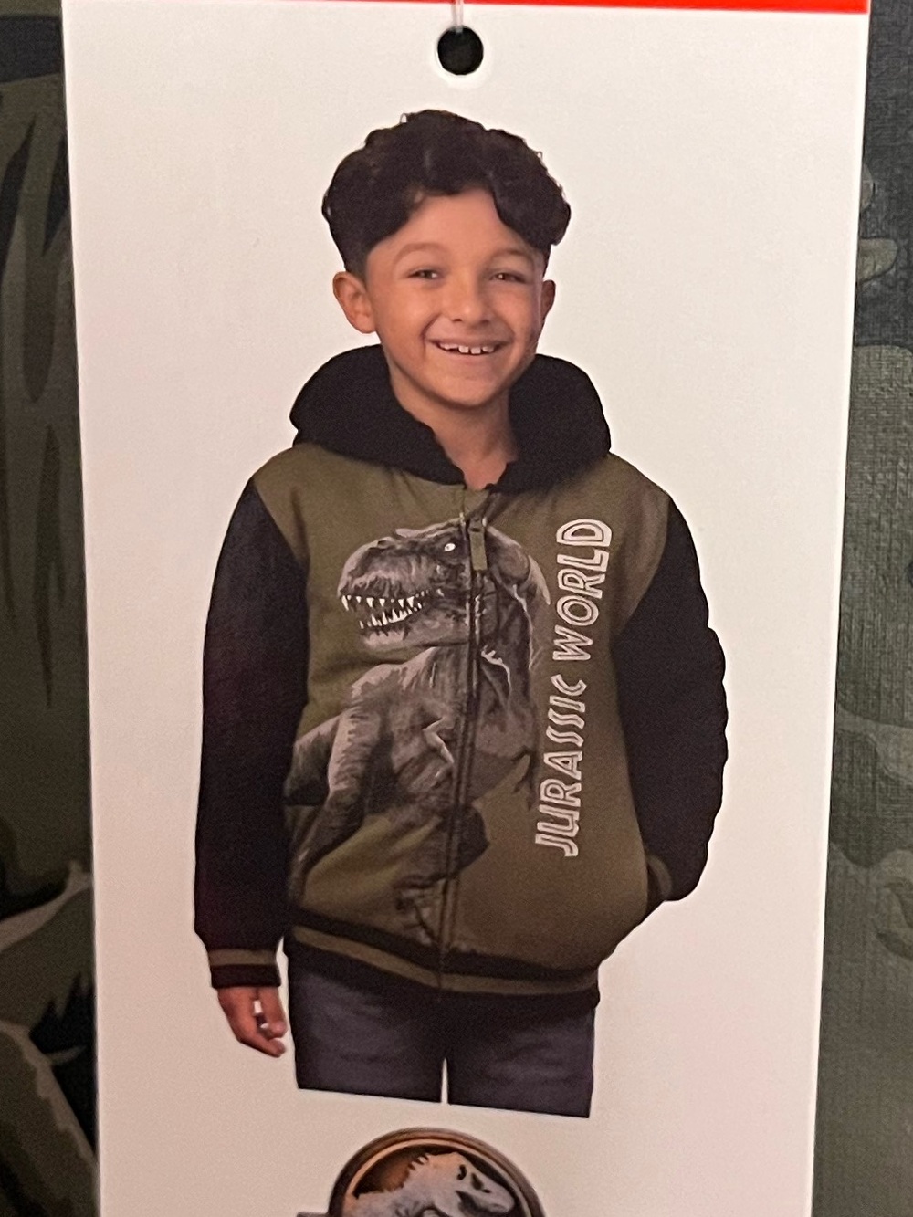 NWT JURASSIC WORLD Olive & Black Kids Zip Hoodie
